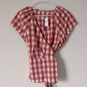 NWT Gap Gingham Wrap Top Poplin Orange XS
